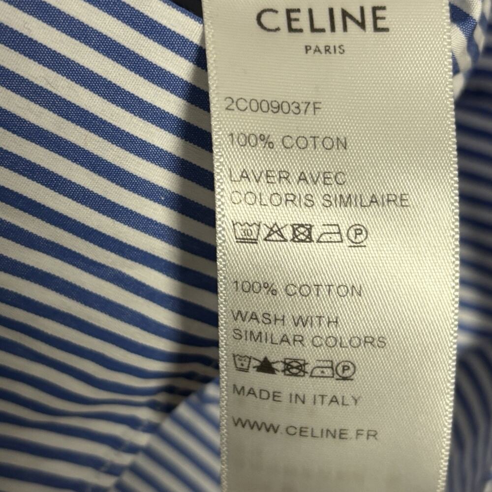 Celine Paris Blue White Stripe Button Up Shirt Womens Large Collared Long Sleeve - Picture 5 of 9